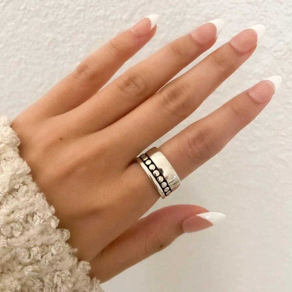 925 Sterling Silver Chunky Ring Vintage Ring Thick Wide Ring Band - Picture 6 of 9